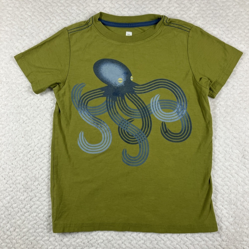 Tea Size 6/7 Green Short Sleeve Tee Octopus Cotton